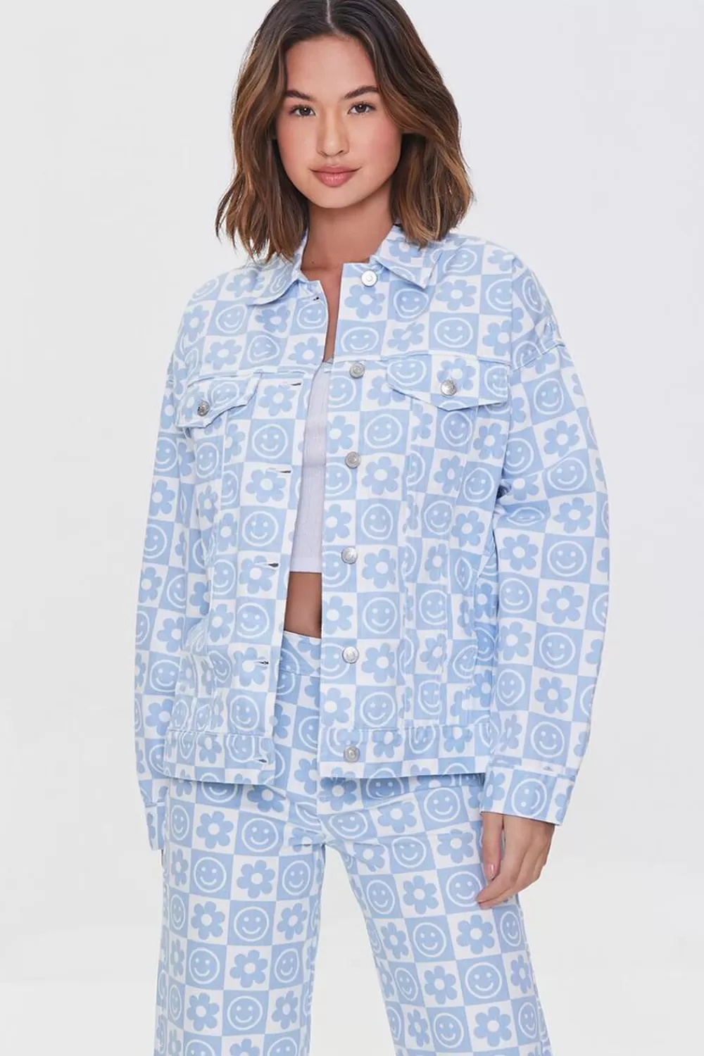 Forever 21 Checkered Floral Denim Jacket | Women Tops