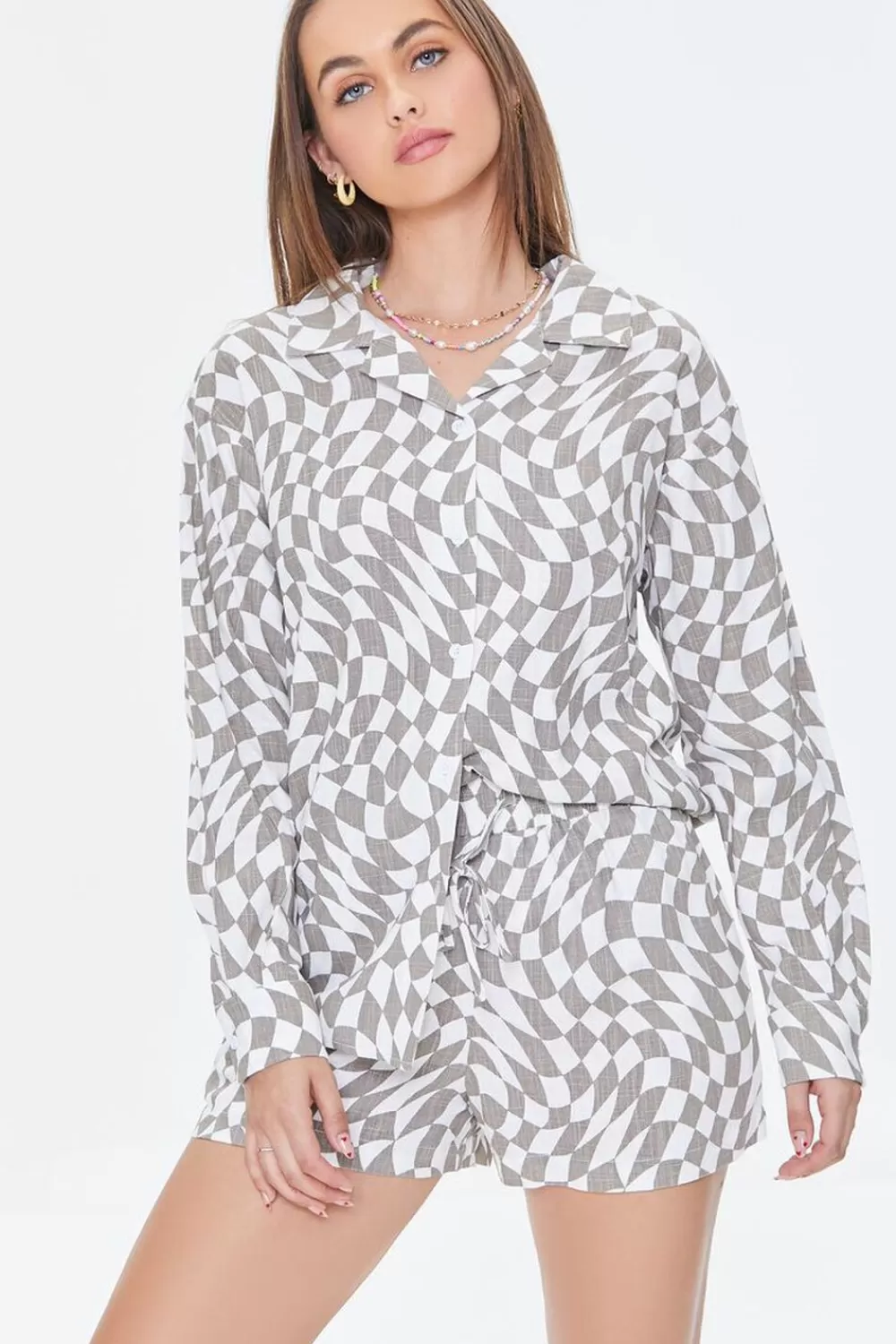 Forever 21 Checkered Print Shirt & Shorts Set | Women Dresses