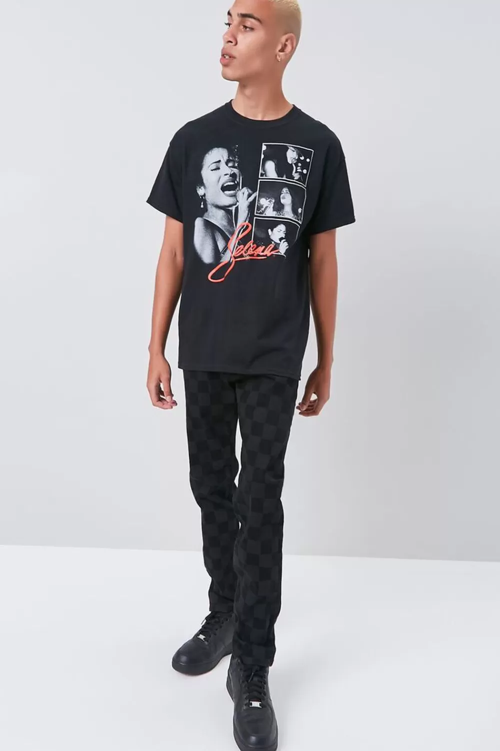Jeans + Denim>Forever 21 Checkered Slim-Fit Jeans Black/Black