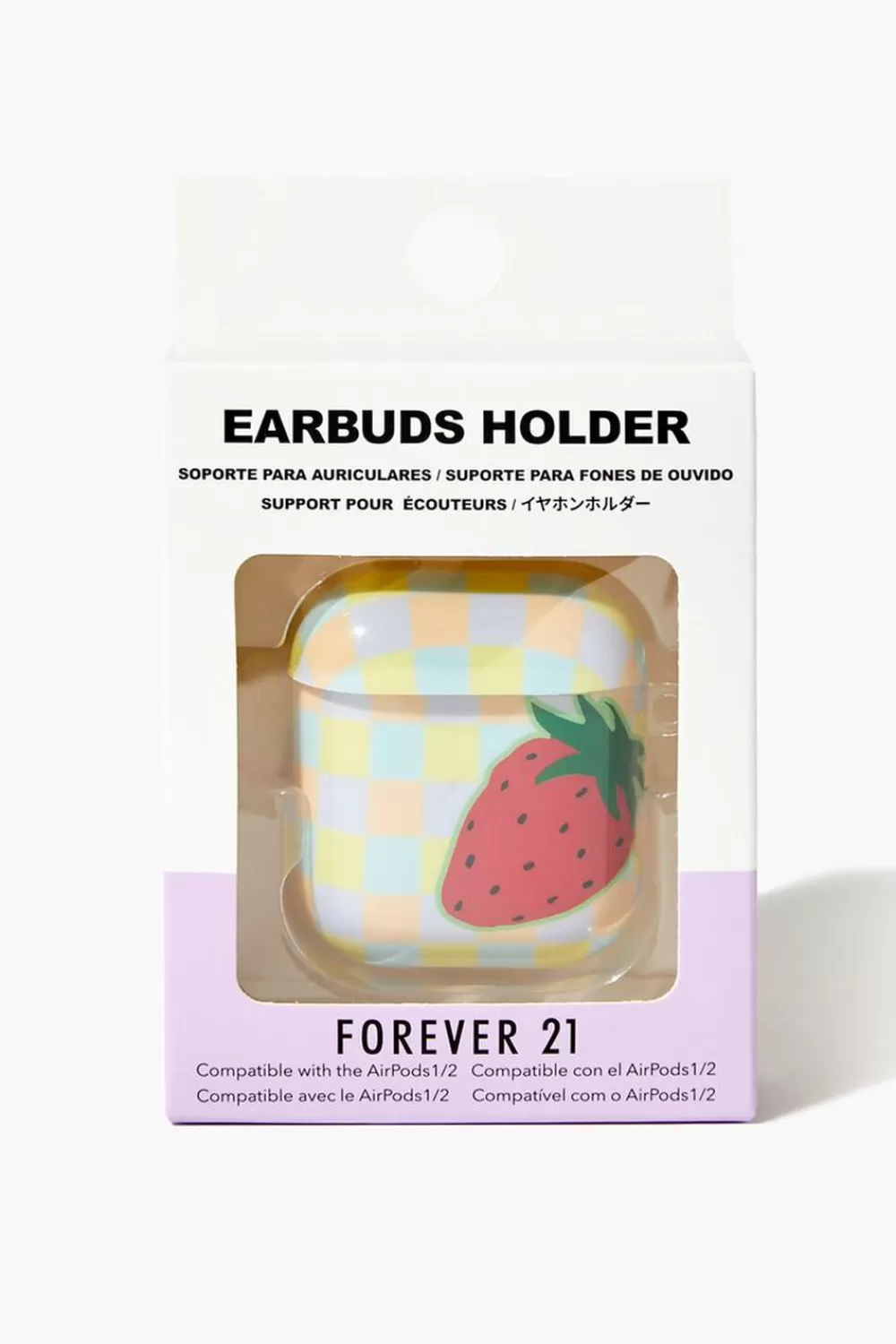 Electronics + Accessories>Forever 21 Checkered Strawberry Earbuds Case Yellow/Multi