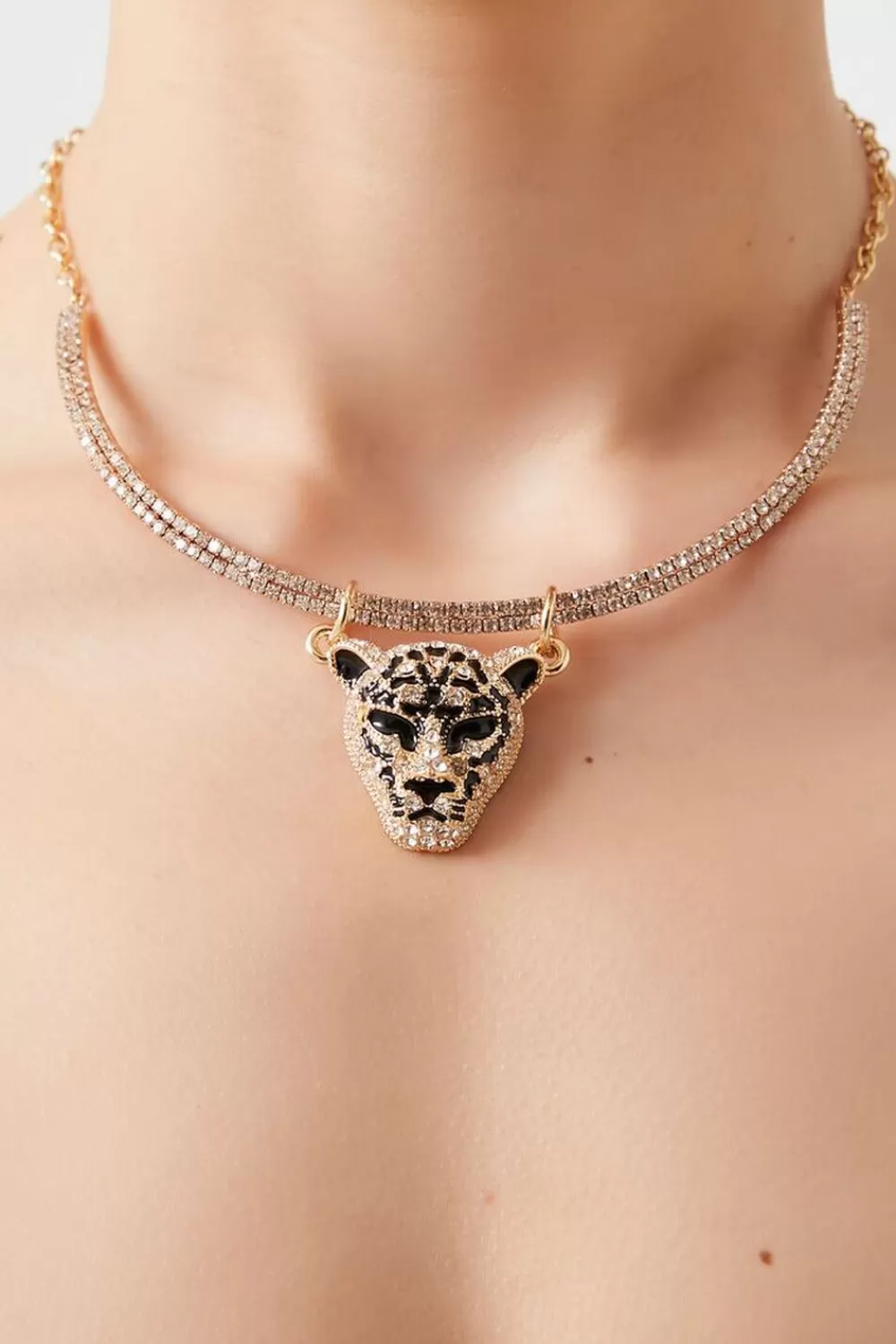 Necklaces>Forever 21 Cheetah Pendant Choker Necklace Gold