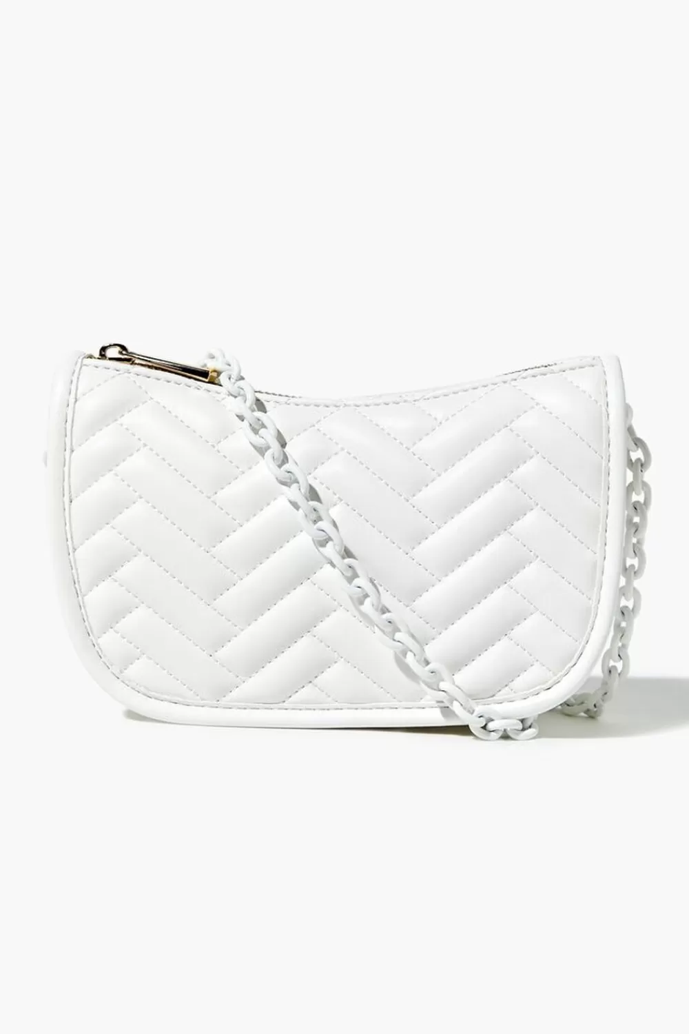 Bags + Backpacks>Forever 21 Chevron Quilted Baguette Shoulder Bag White