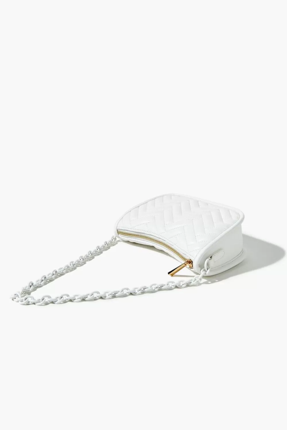 Bags + Backpacks>Forever 21 Chevron Quilted Baguette Shoulder Bag White