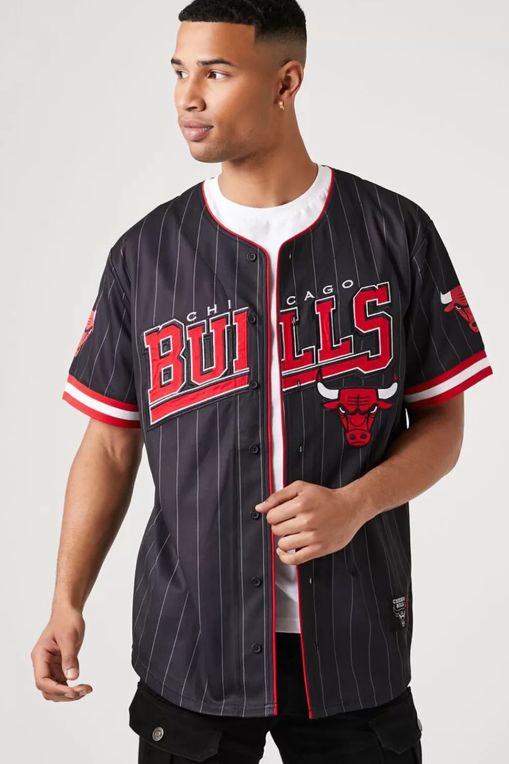 Graphic Tees>Forever 21 Chicago Bulls Embroidered Jersey Black/Multi