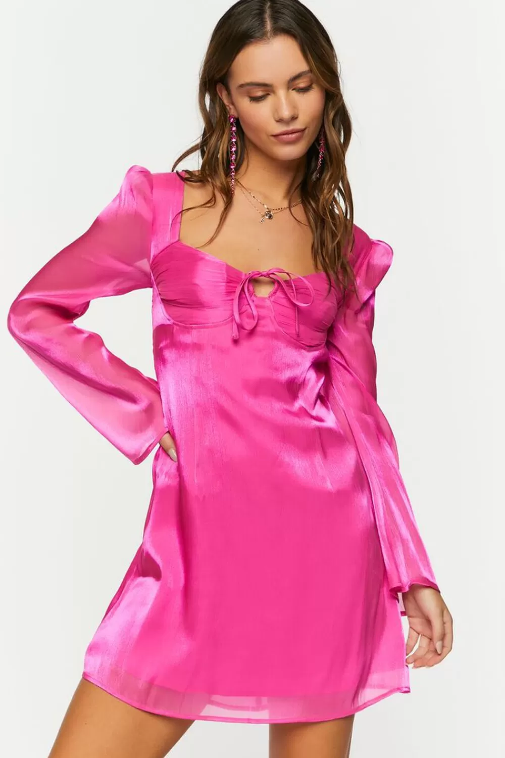 Dresses>Forever 21 Chiffon Tie-Front Mini Dress Fuchsia
