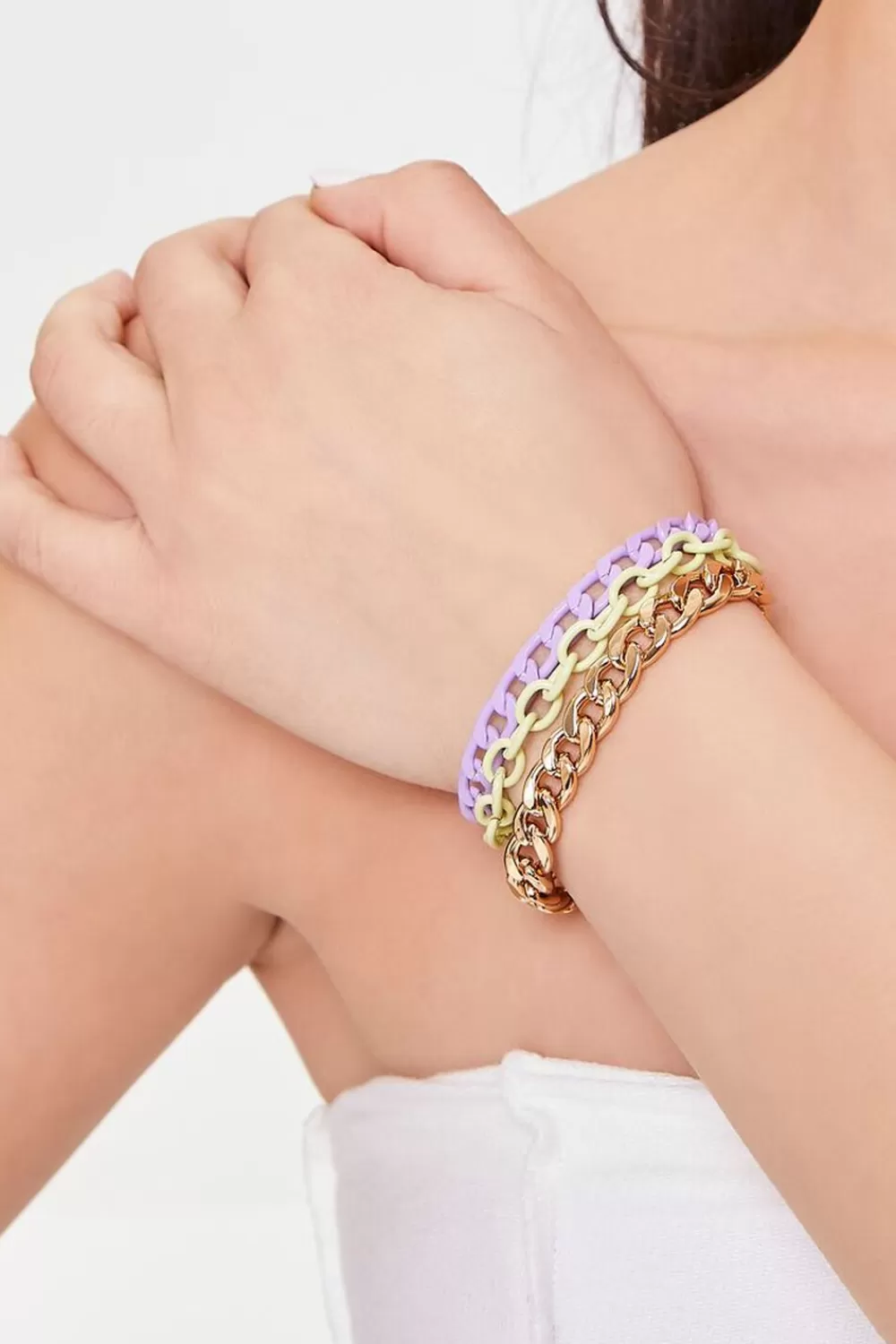 Bracelets>Forever 21 Chunky Chain Bracelet Set Gold/Multi