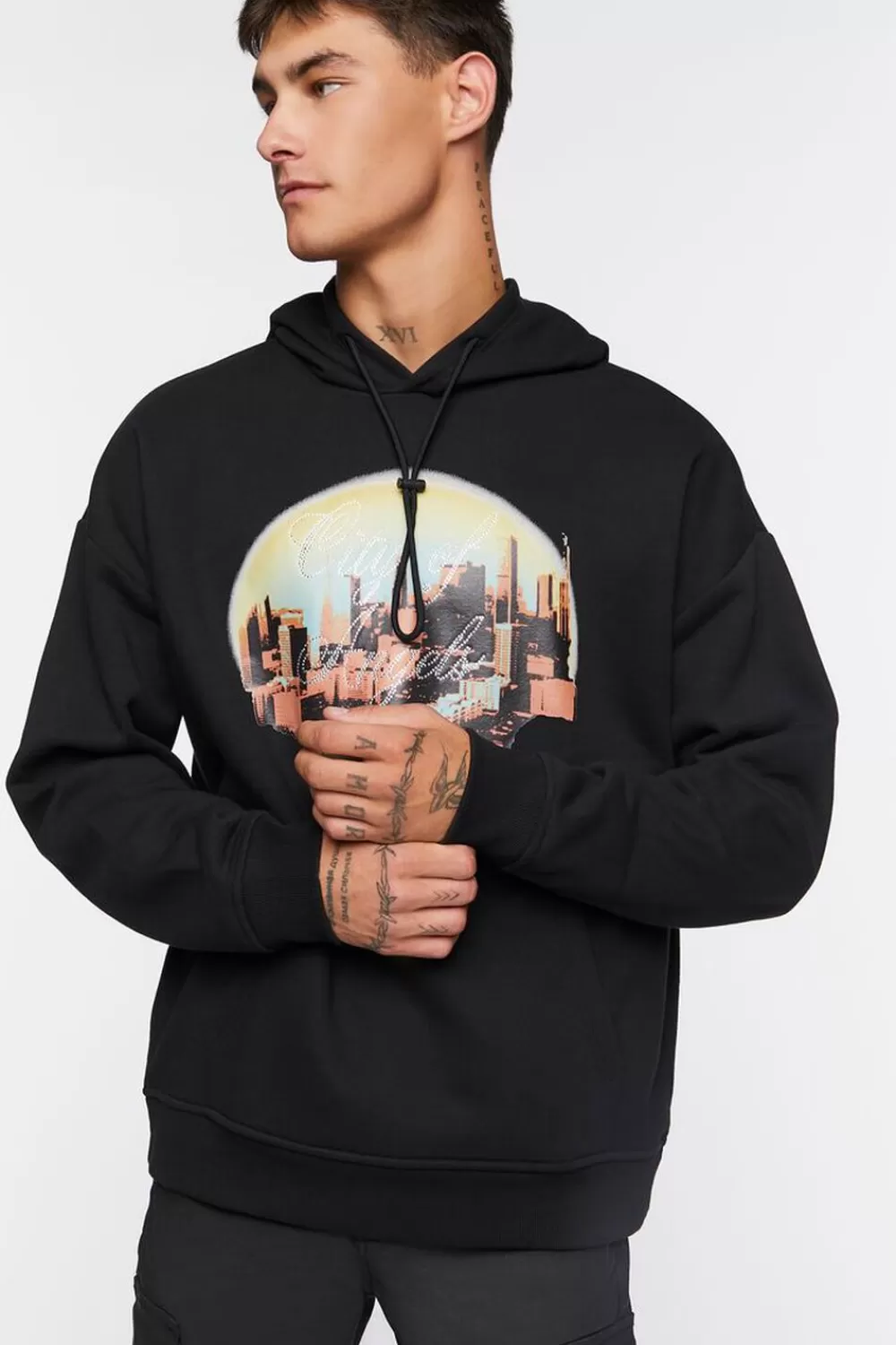 Graphic Tees>Forever 21 City Of Angels Graphic Hoodie Black/Multi