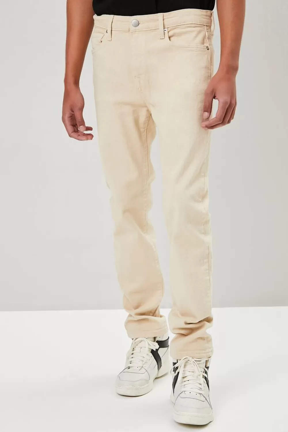 Bottoms>Forever 21 Clean Wash Tapered Jeans Khaki