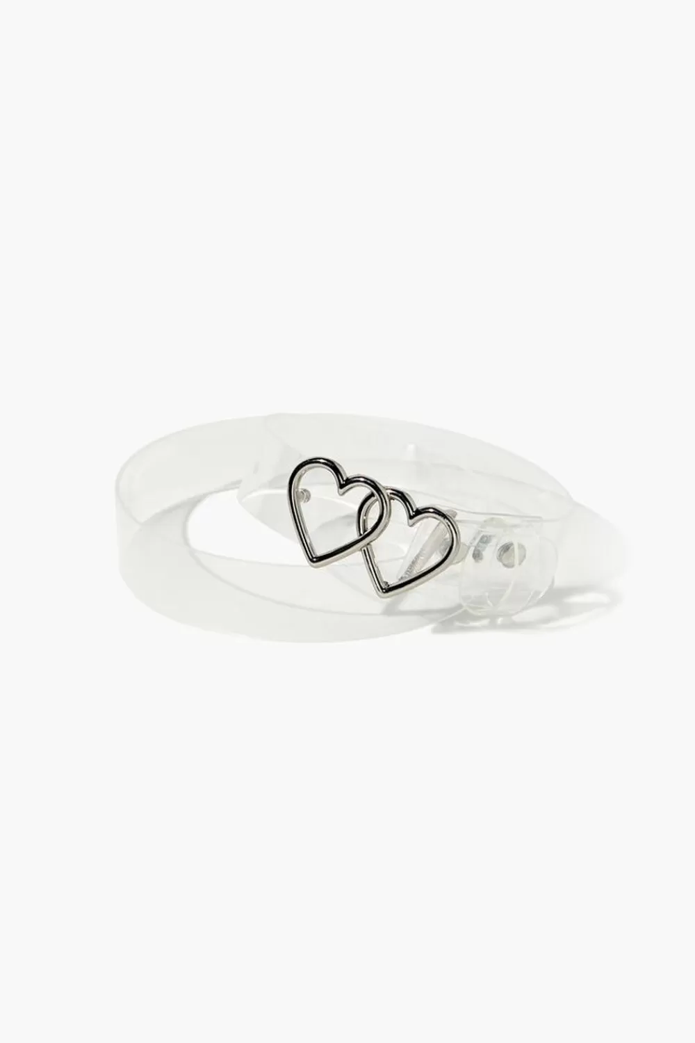 Belts>Forever 21 Clear Dual Heart-Buckle Belt Clear/Silver