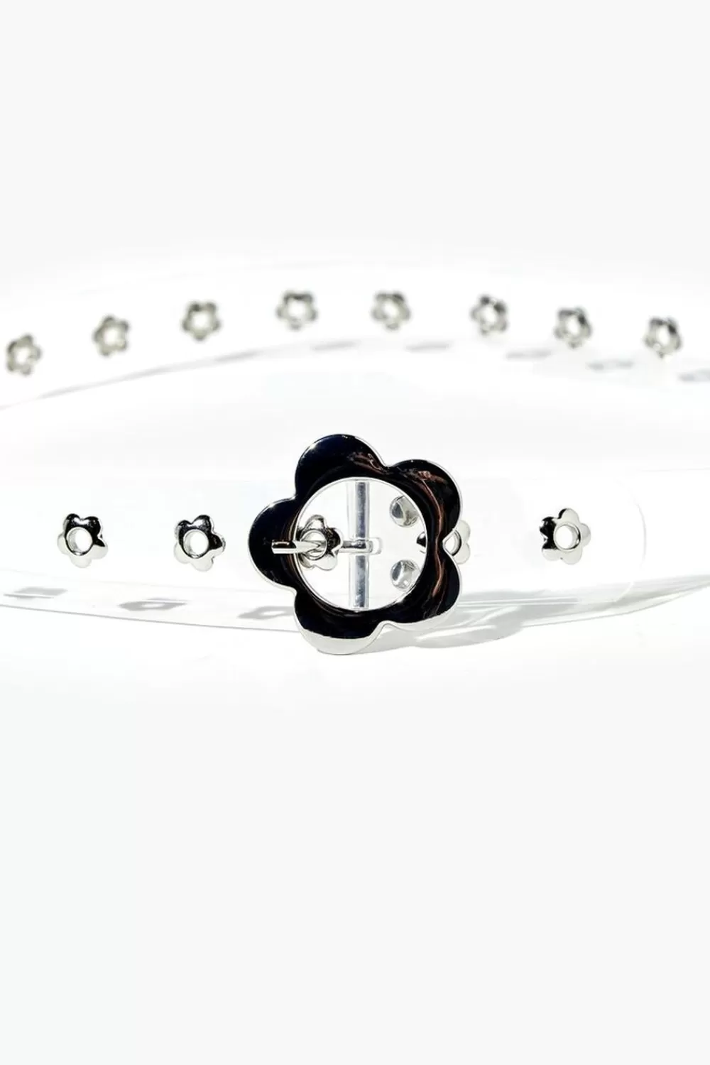 Belts>Forever 21 Clear Flower Buckle Hip Belt Clear/Silver