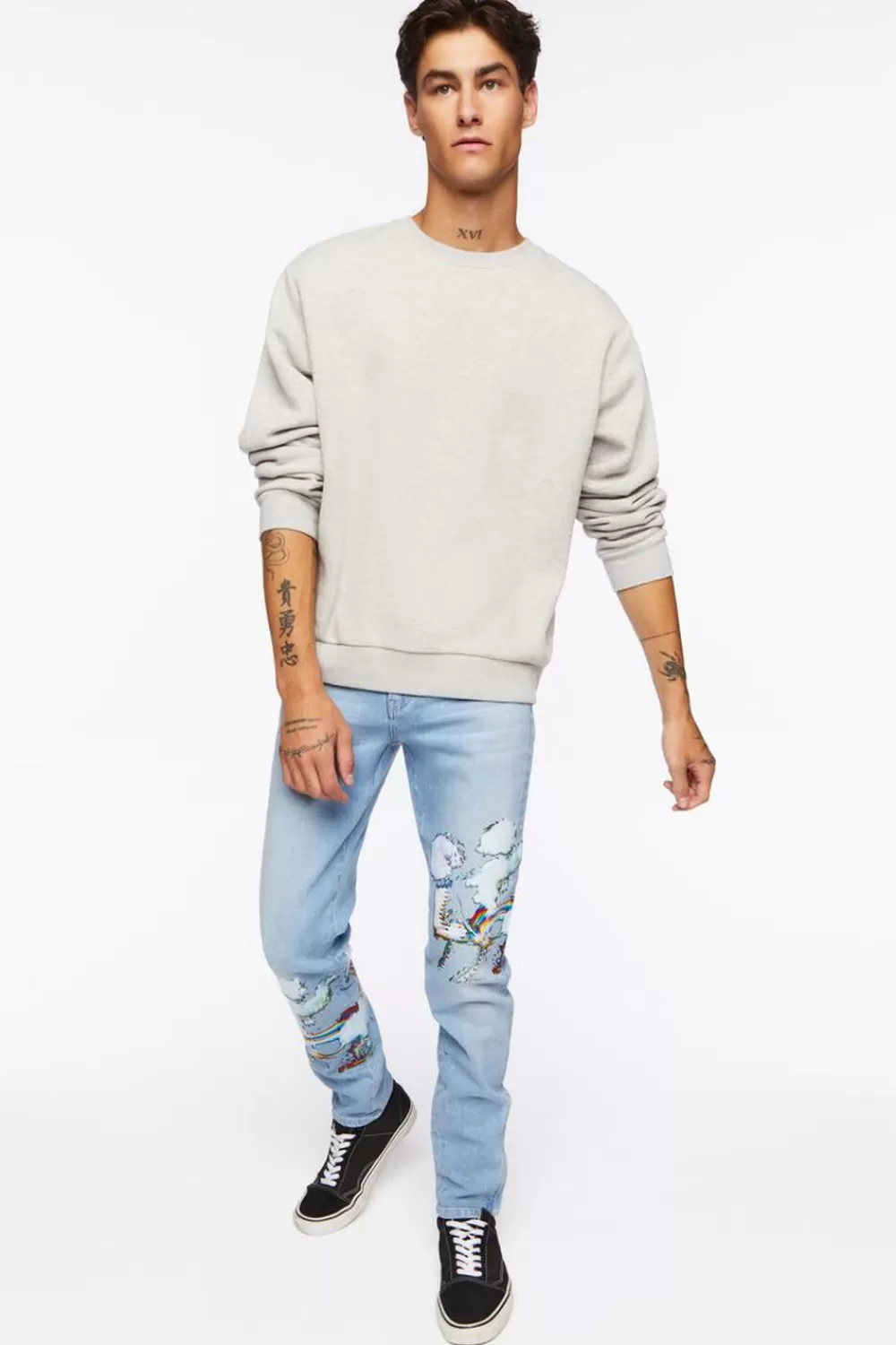 Jeans + Denim>Forever 21 Cloud Graphic Skinny Jeans Medium Denim