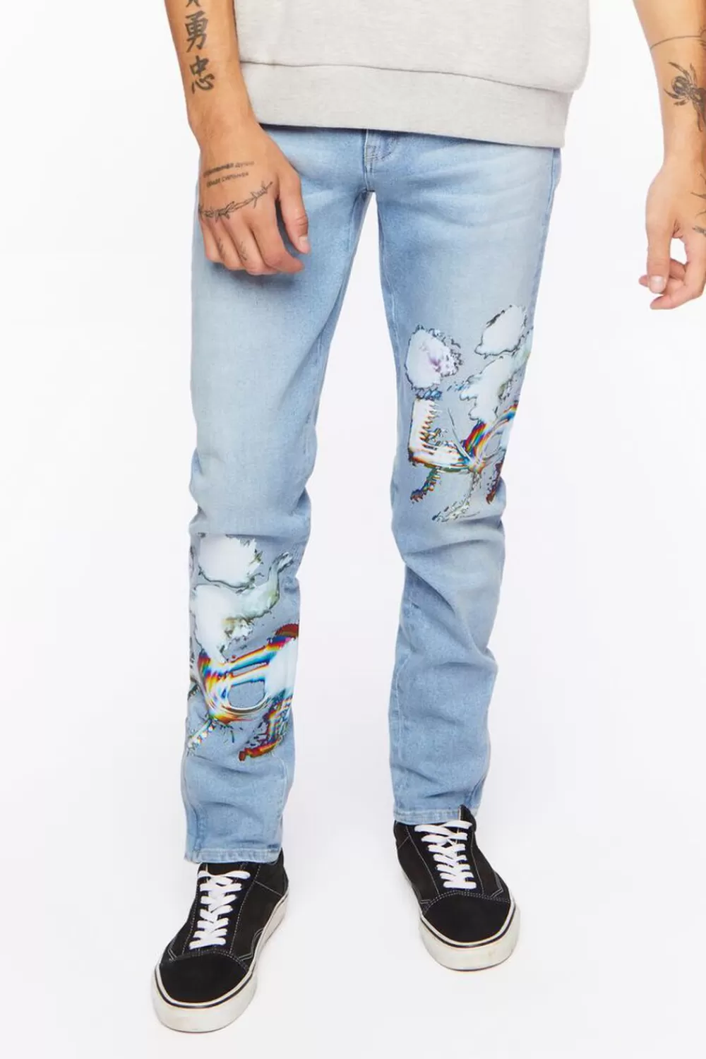 Jeans + Denim>Forever 21 Cloud Graphic Skinny Jeans Medium Denim