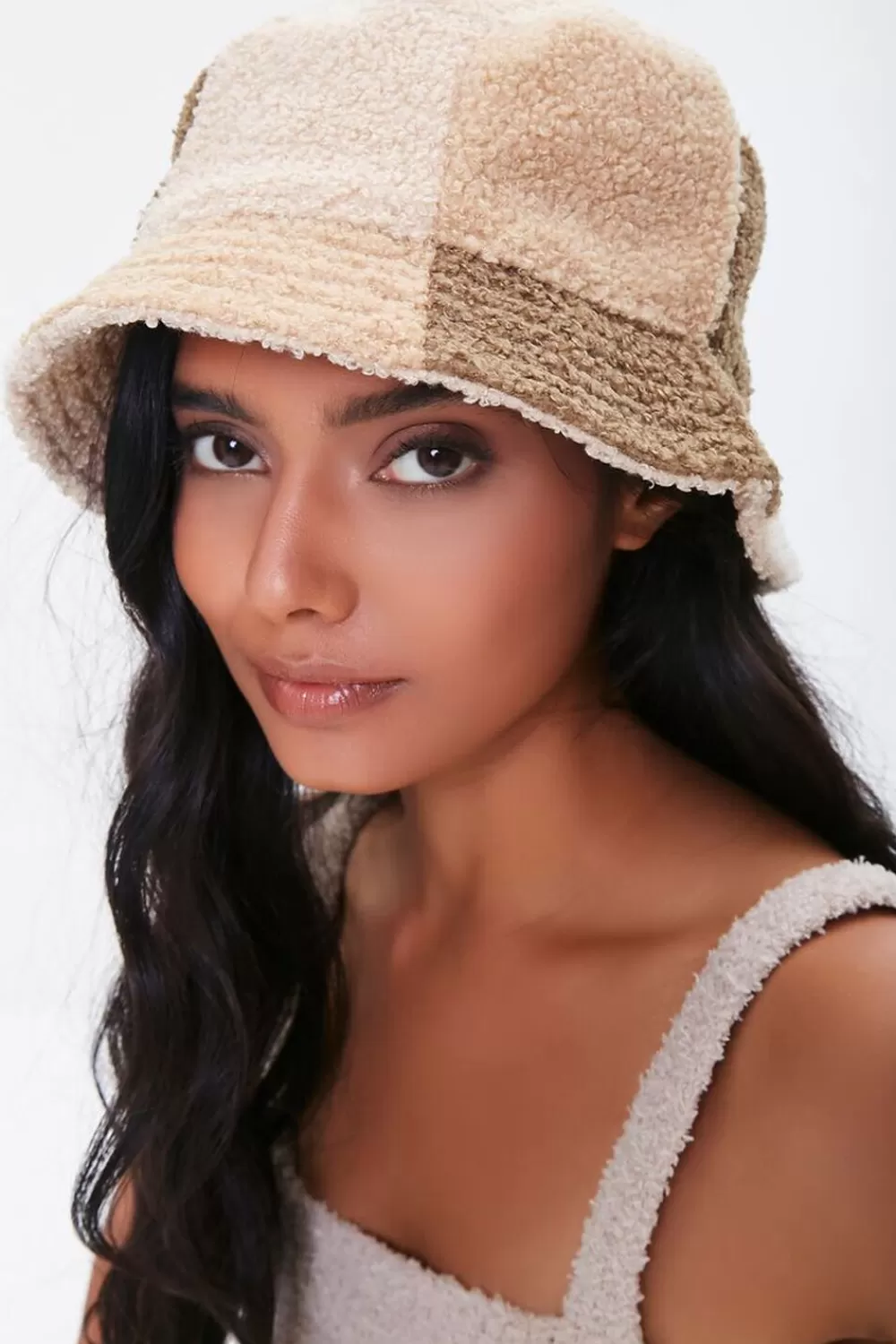 Hats + Beanies>Forever 21 Colorblock Faux Shearling Bucket Hat Cream/Brown