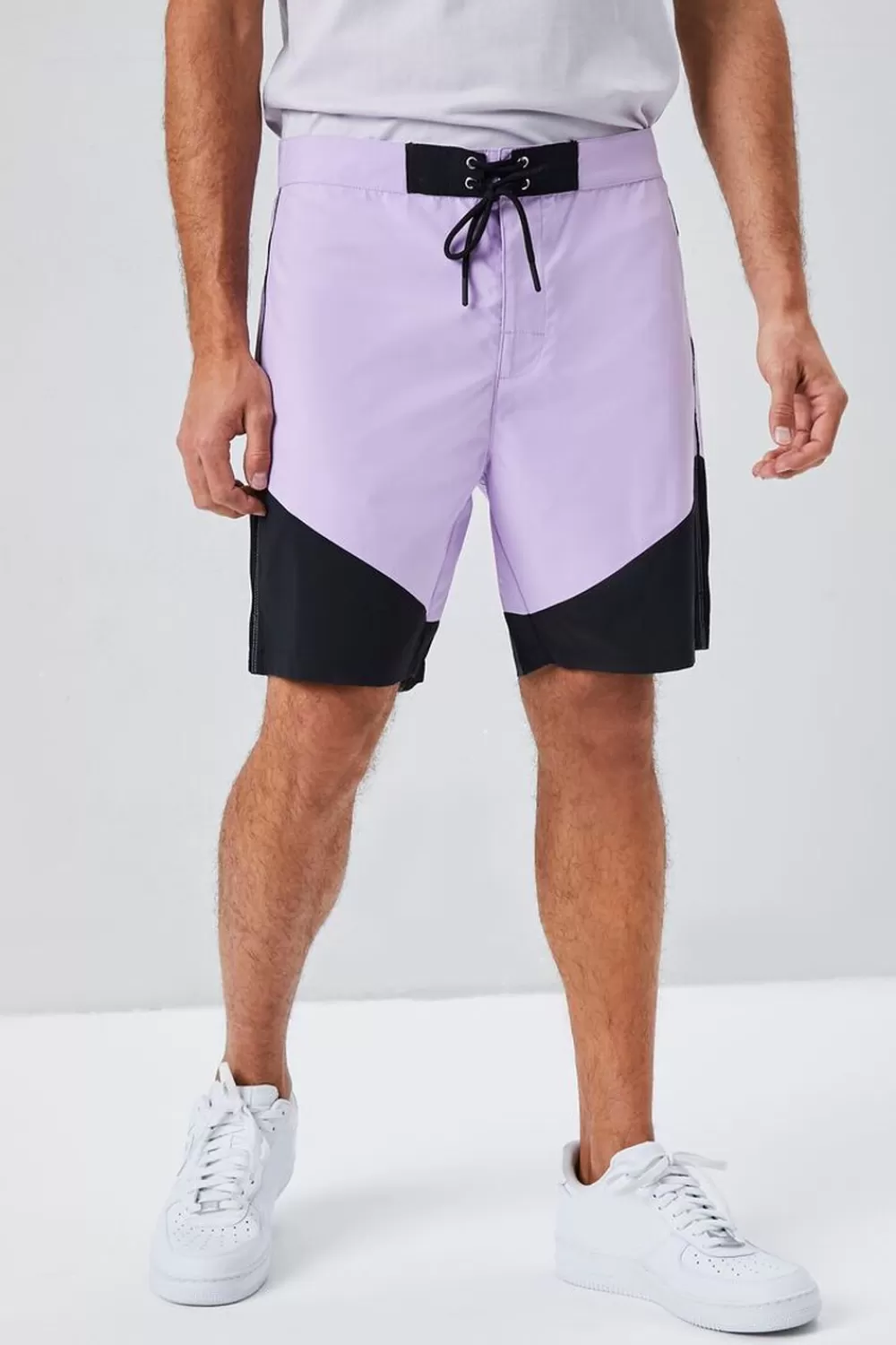 Bottoms>Forever 21 Colorblock Lace-Up Swim Trunks Purple/Black