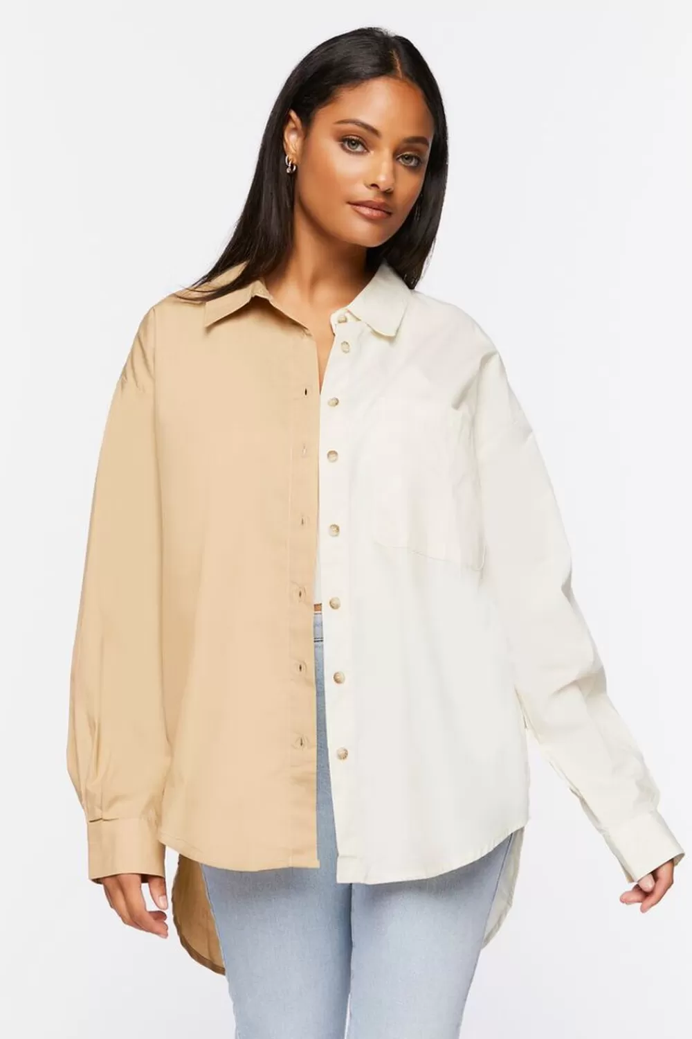 Forever 21 Colorblock Poplin High-Low Shirt | Women Tops