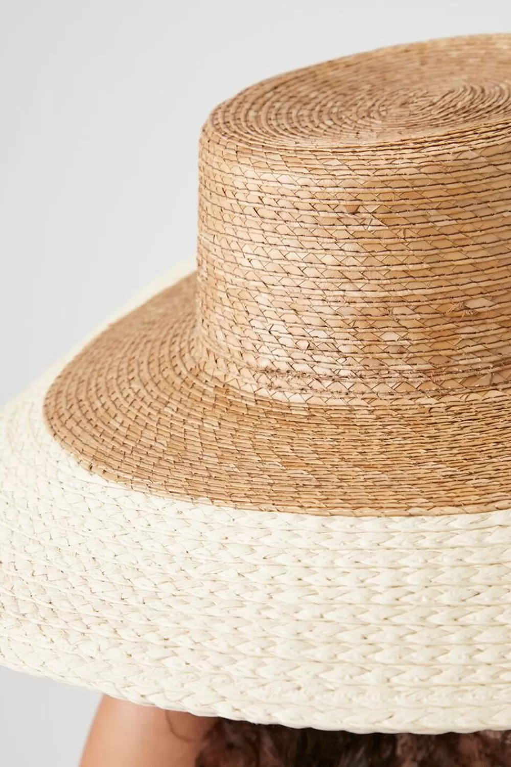 Swimwear>Forever 21 Colorblock Straw Panama Hat Natural/Cream