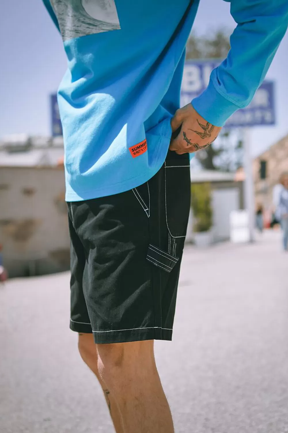 Bottoms>Forever 21 Contrast-Stitch Utility Shorts Black/White