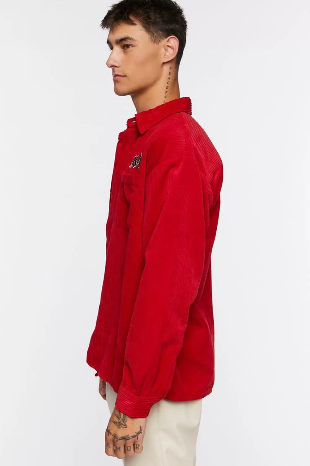 Shirts>Forever 21 Corduroy 1984 Button-Front Shirt Red/Black