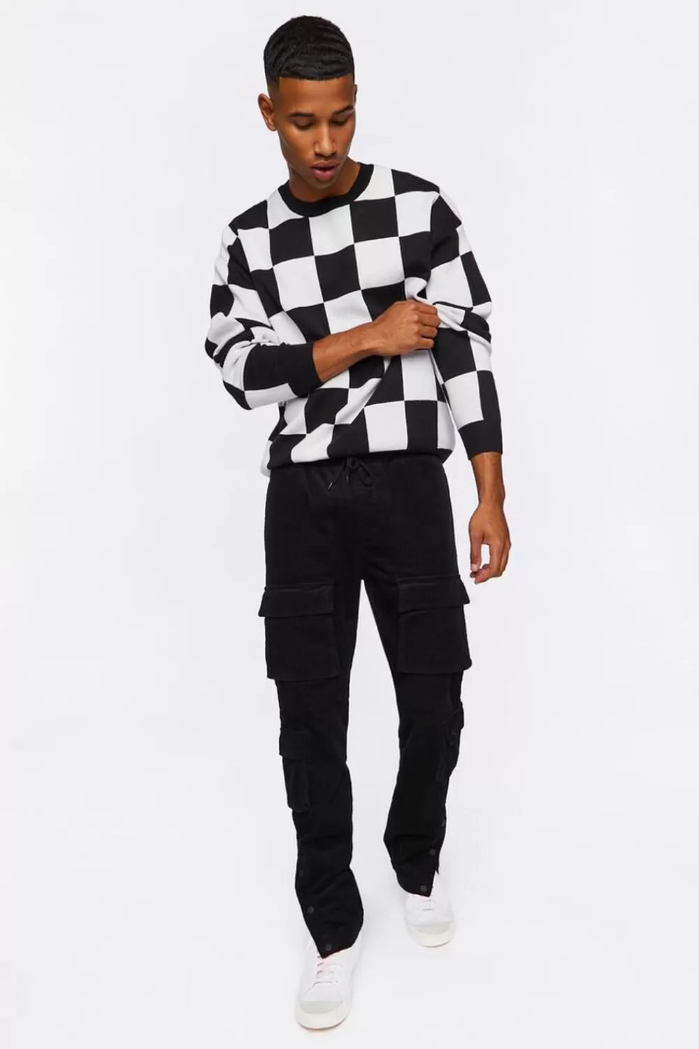 Bottoms>Forever 21 Corduroy Button-Hem Slim-Fit Pants Black