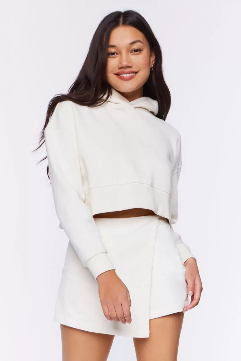 Bottoms>Forever 21 Corduroy High-Rise Wrap Skort Cream