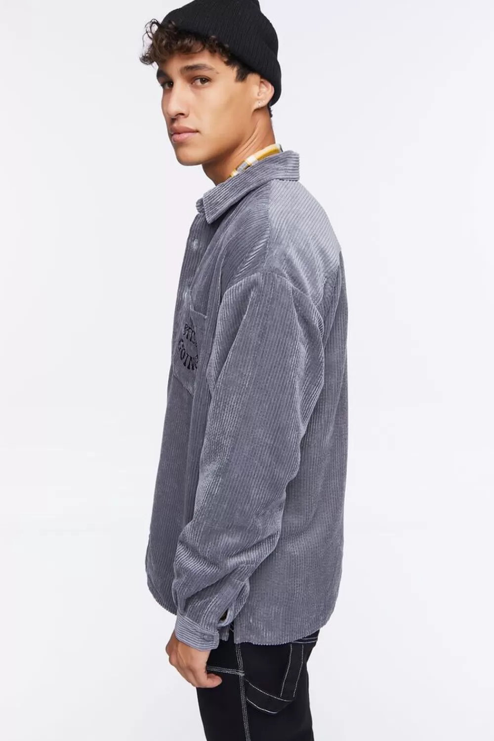 Shirts>Forever 21 Corduroy Still Going Graphic Shirt Charcoal/Multi