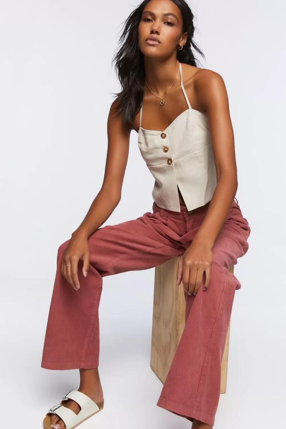 Bottoms>Forever 21 Corduroy Wide-Leg Trouser Pants Brick