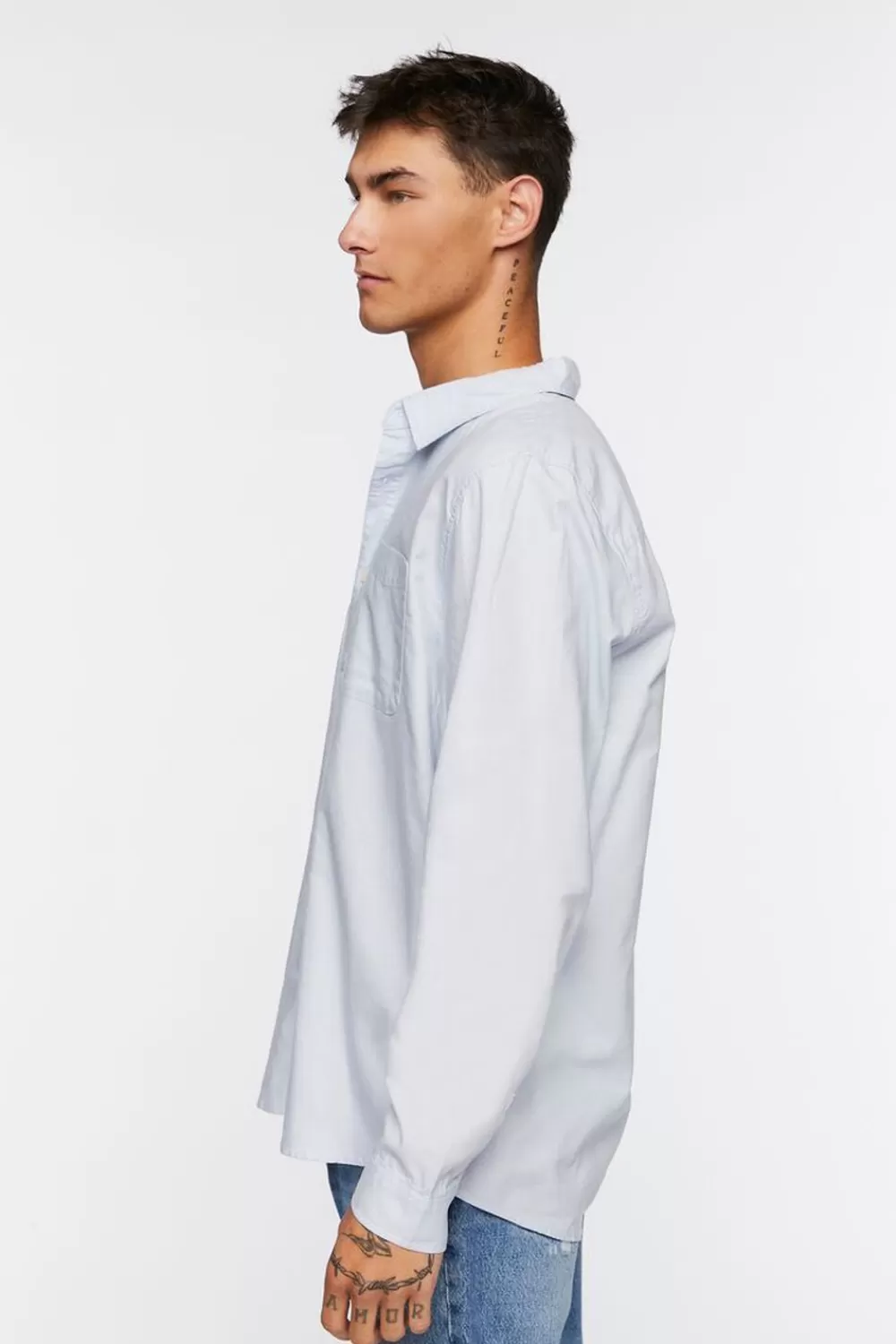 Shirts>Forever 21 Cotton Button-Up Shirt Light Blue
