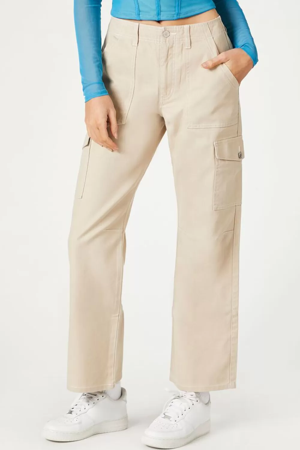 Bottoms>Forever 21 Cotton Cargo Pants Khaki