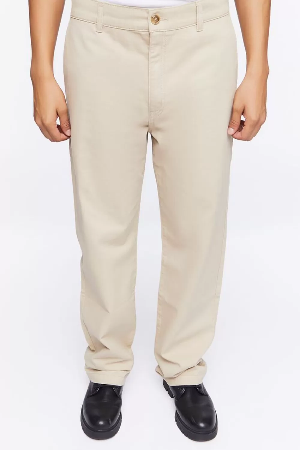 Bottoms>Forever 21 Cotton Straight-Leg Pants Taupe