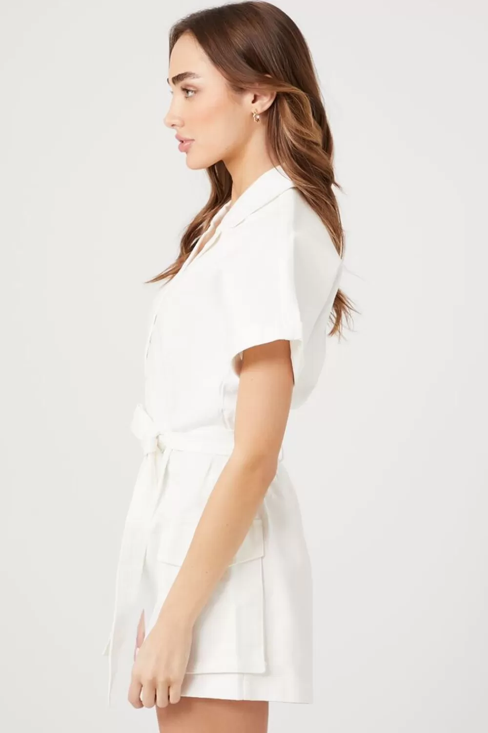 Rompers + Jumpsuits>Forever 21 Cotton Tie-Waist Romper Vanilla