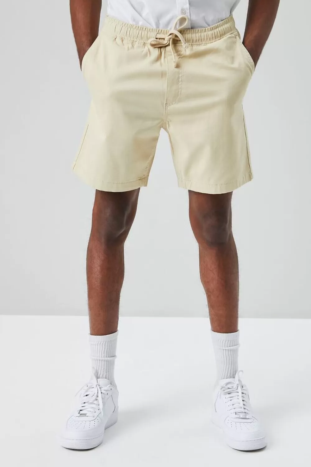 Bottoms>Forever 21 Cotton-Blend Drawstring Shorts Khaki