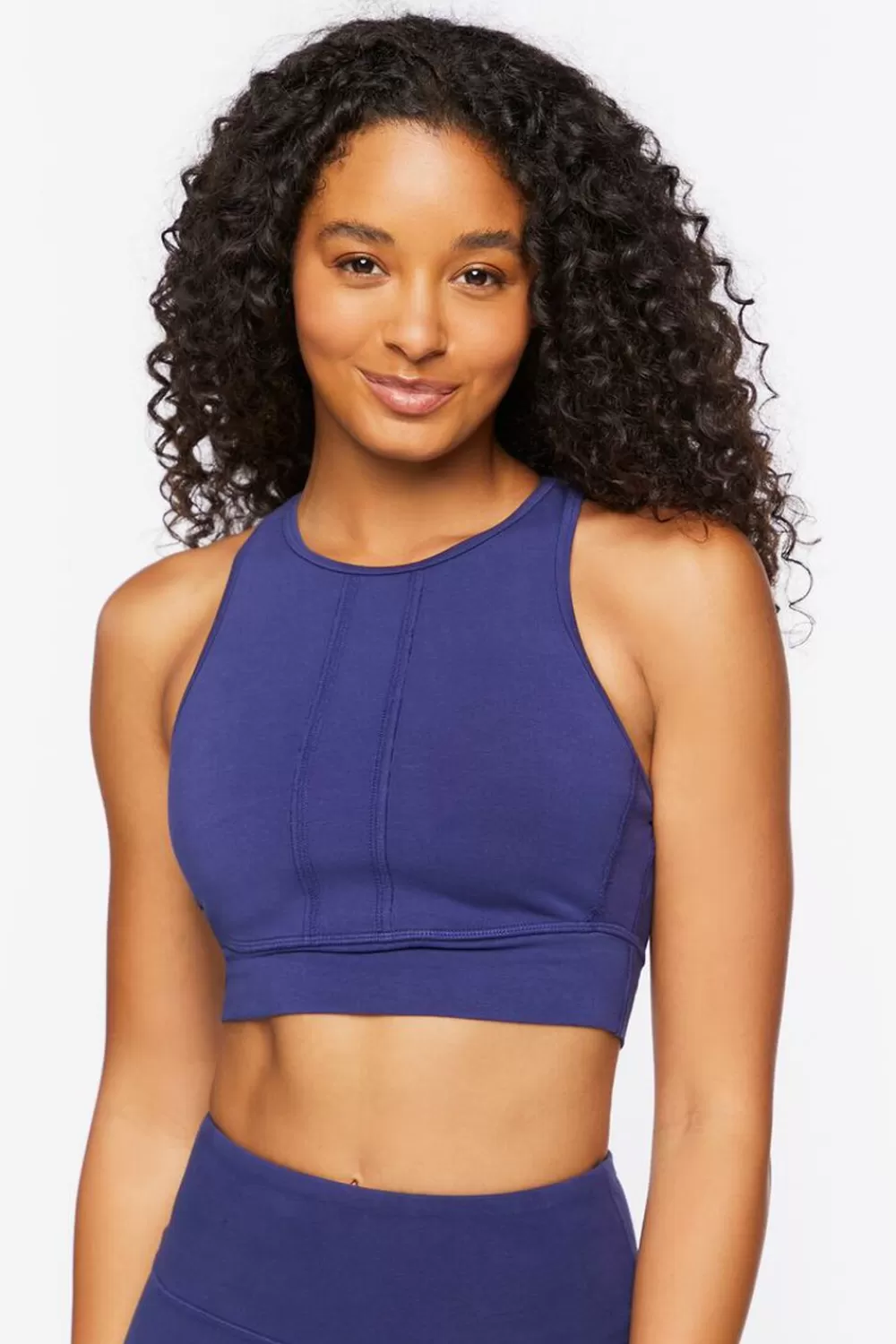 Activewear>Forever 21 Cotton-Blend Longline Sports Bra Navy