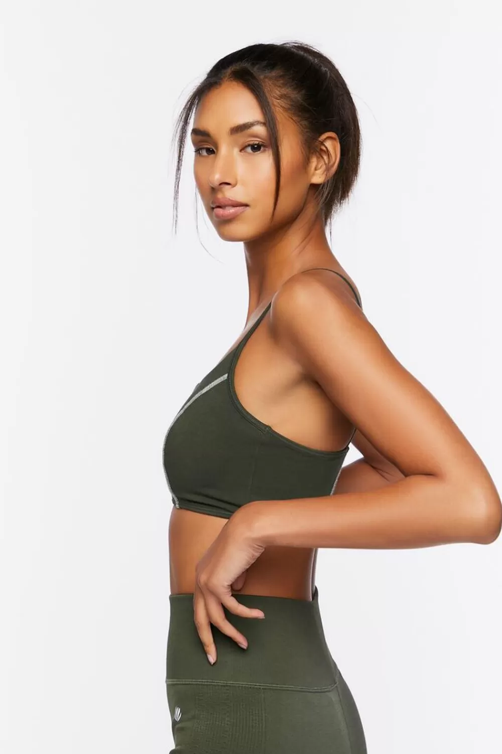 Activewear>Forever 21 Cotton-Blend Longline Sports Bra Cypress