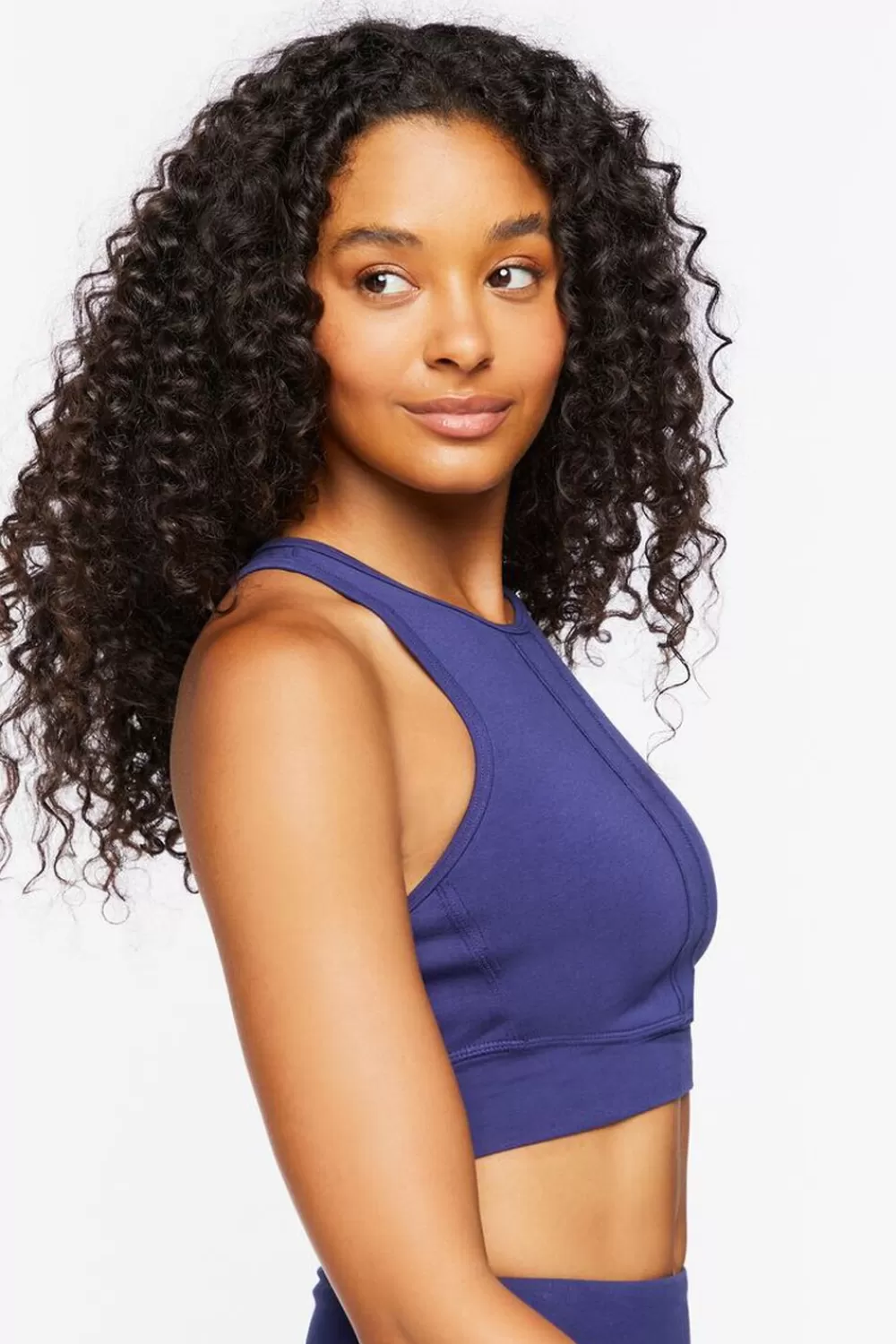 Activewear>Forever 21 Cotton-Blend Longline Sports Bra Navy