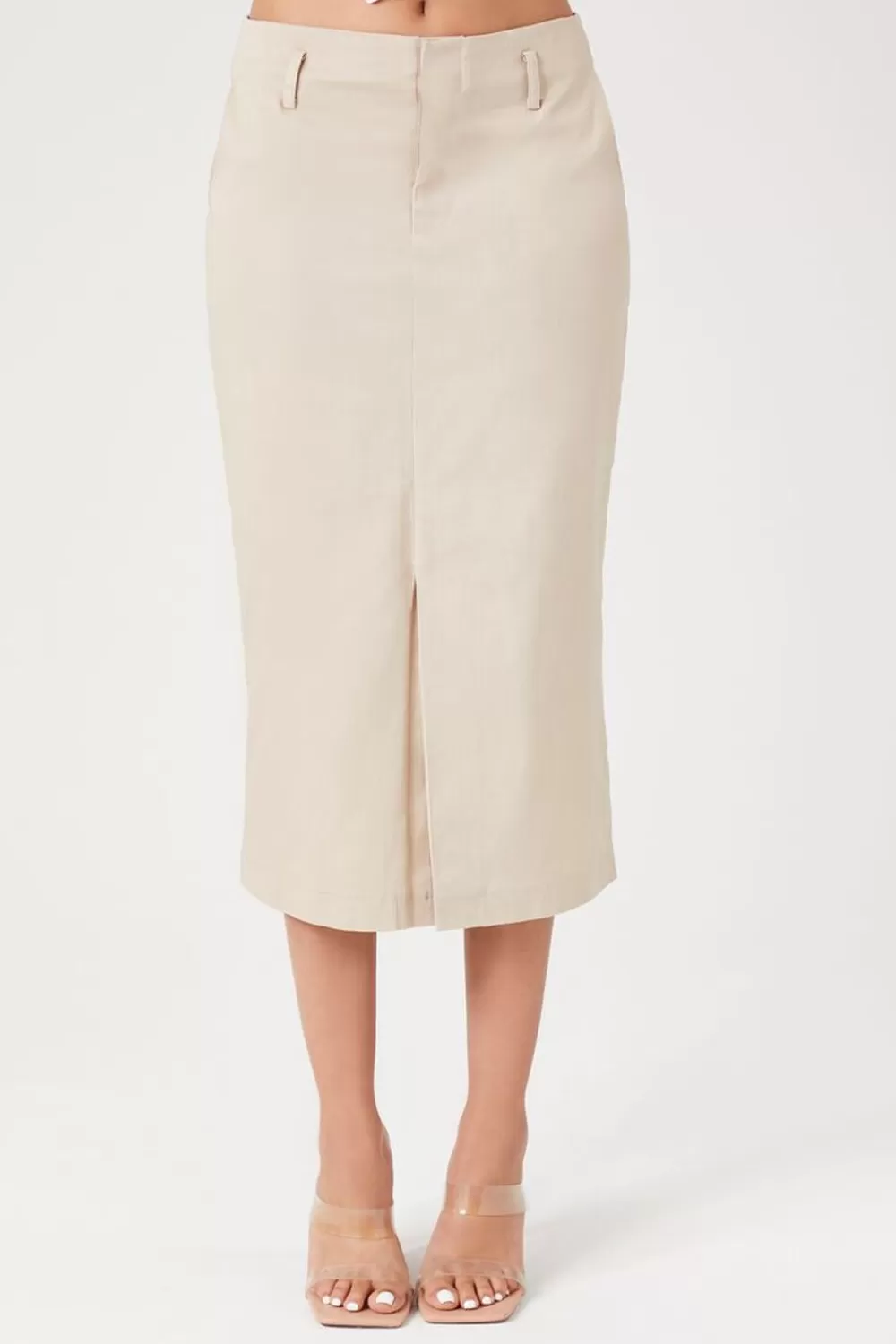 Bottoms>Forever 21 Cotton-Blend Pencil Midi Skirt Khaki