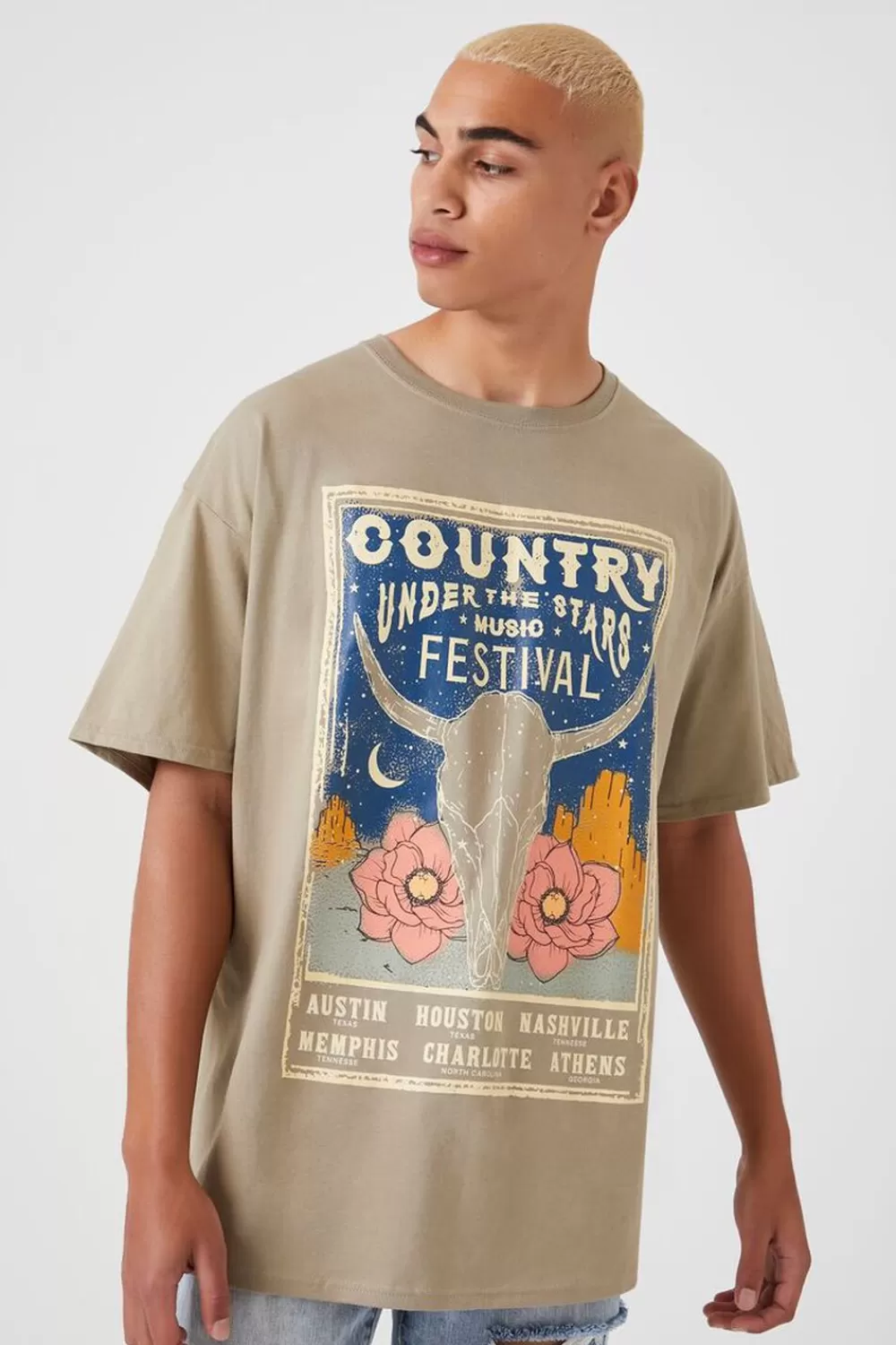 Graphic Tees>Forever 21 Country Under The Stars Graphic Tee Taupe/Multi