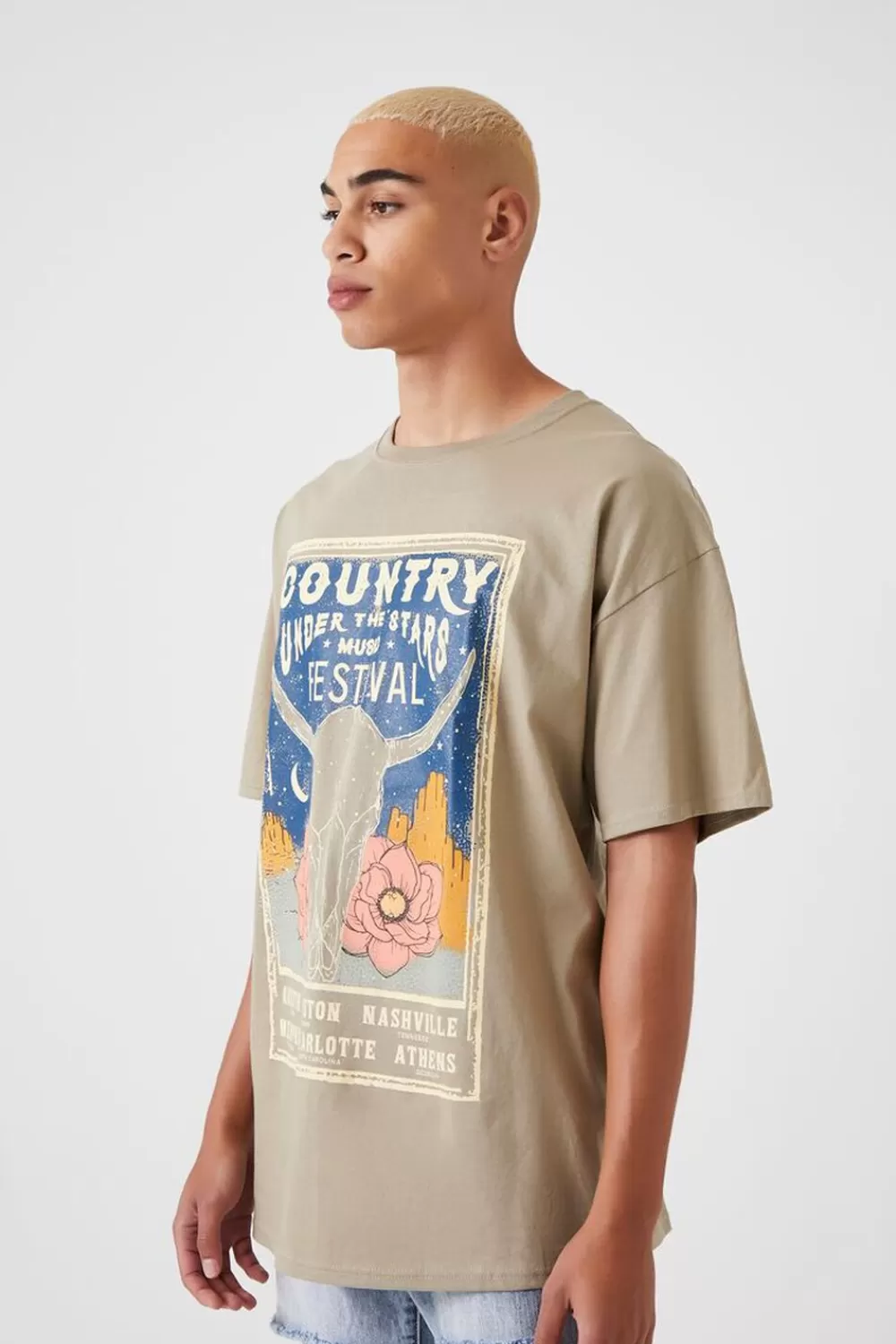 Graphic Tees>Forever 21 Country Under The Stars Graphic Tee Taupe/Multi
