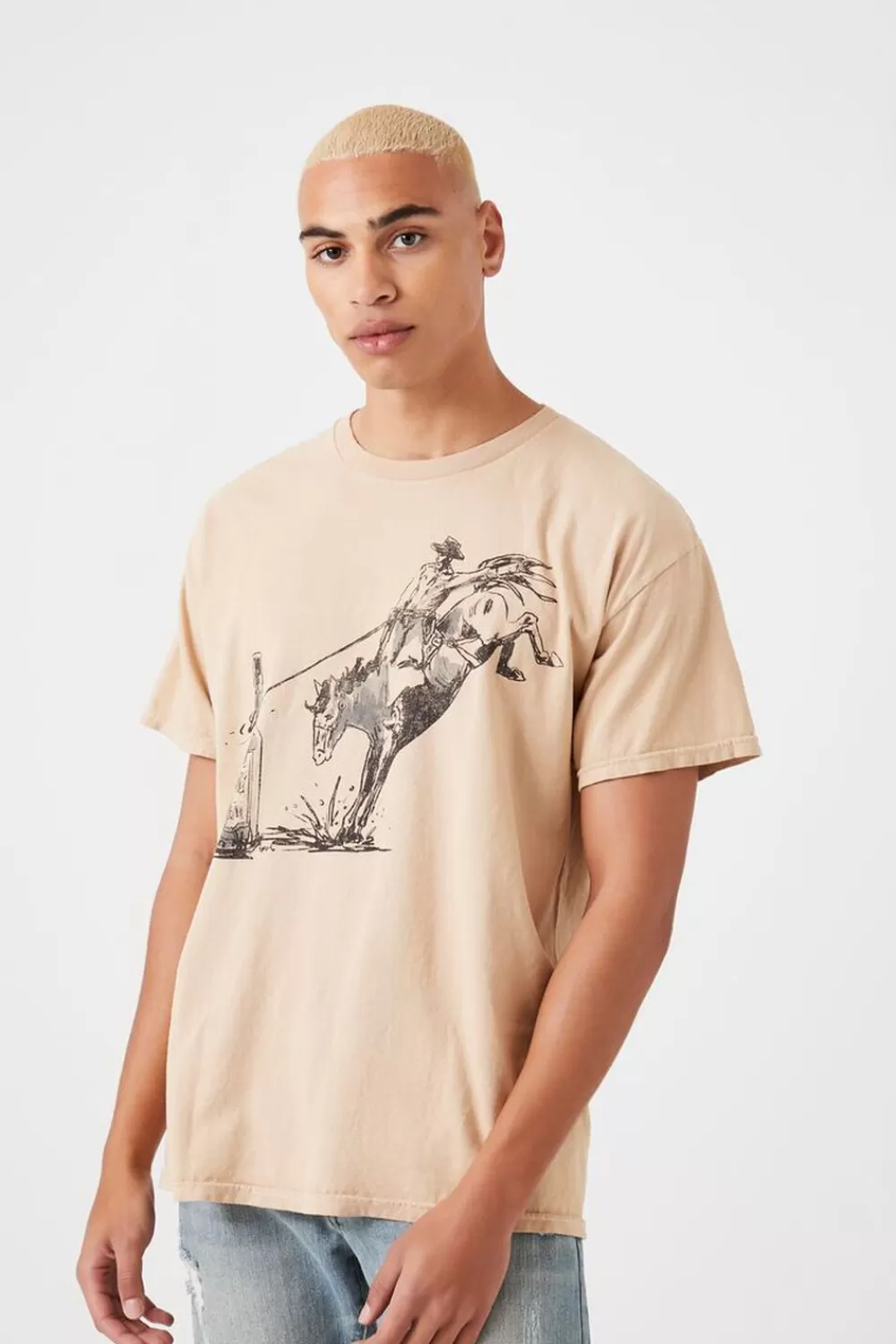 Graphic Tees>Forever 21 Cowboy Graphic Tee Taupe/Multi