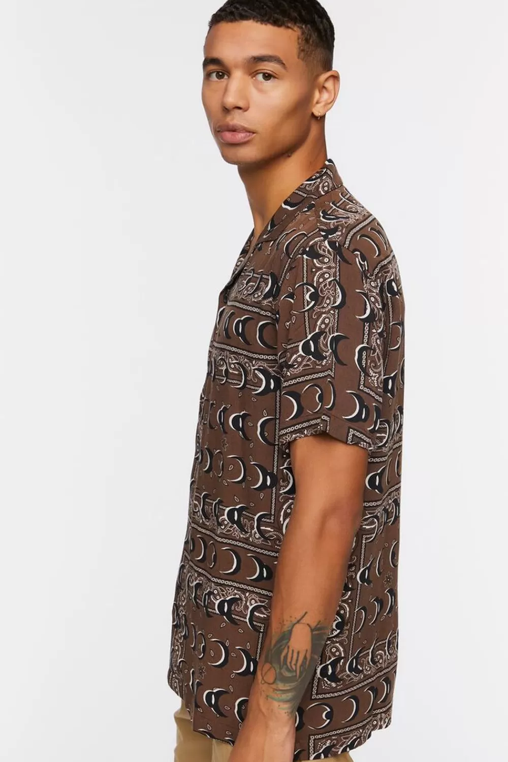 Shirts>Forever 21 Crescent Moon Print Shirt Dark Brown/Black