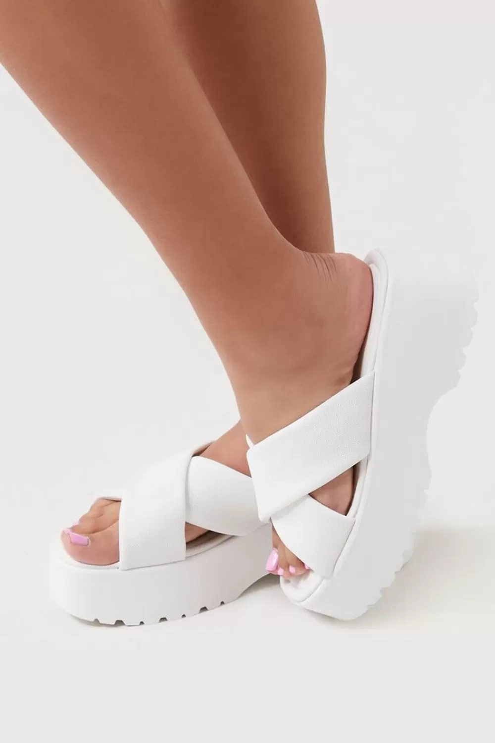 Swimwear>Forever 21 Crisscross Flatform Sandals White