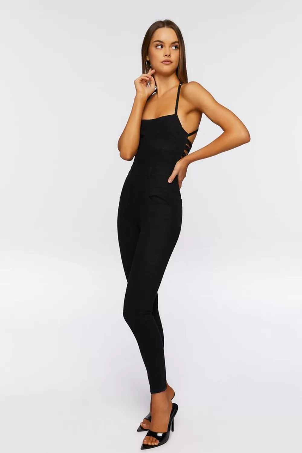 Rompers + Jumpsuits>Forever 21 Crisscross Lace-Up Jumpsuit Washed Black