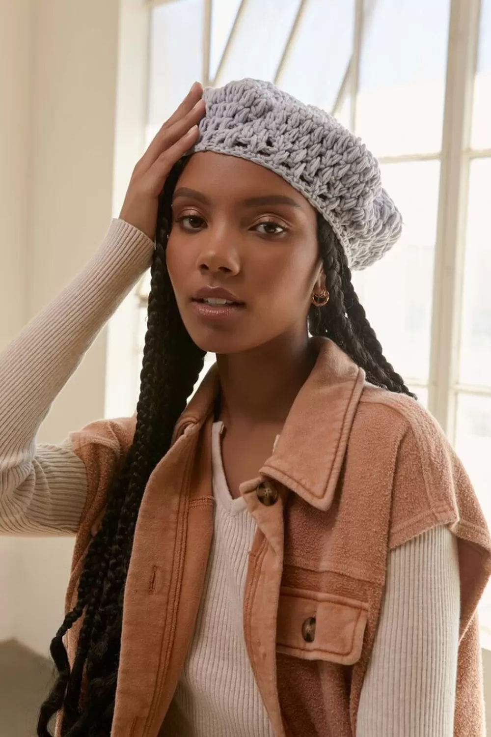 Hats + Beanies>Forever 21 Crochet Beret Cloud
