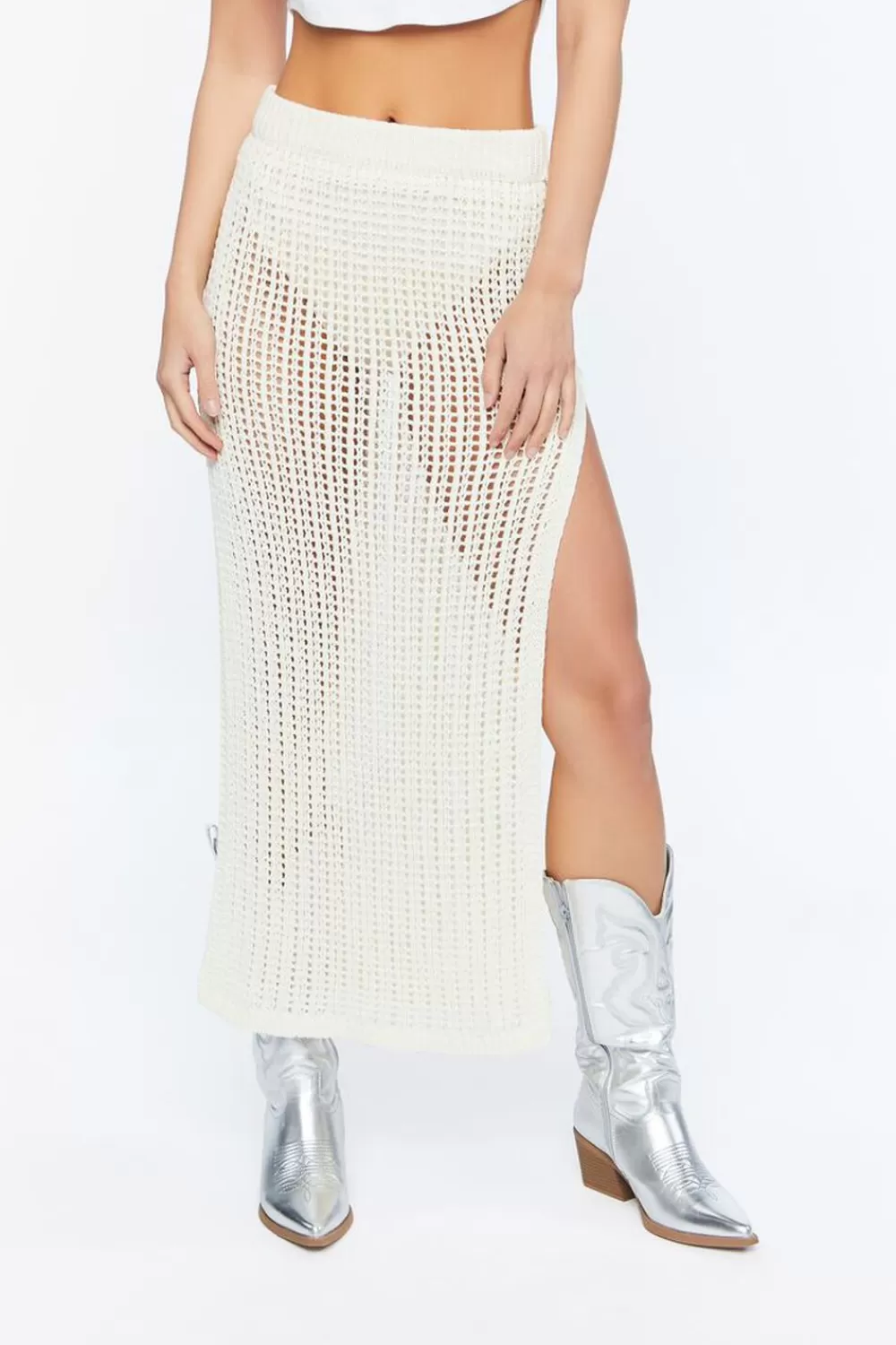 Bottoms>Forever 21 Crochet M-Slit Maxi Skirt Cream
