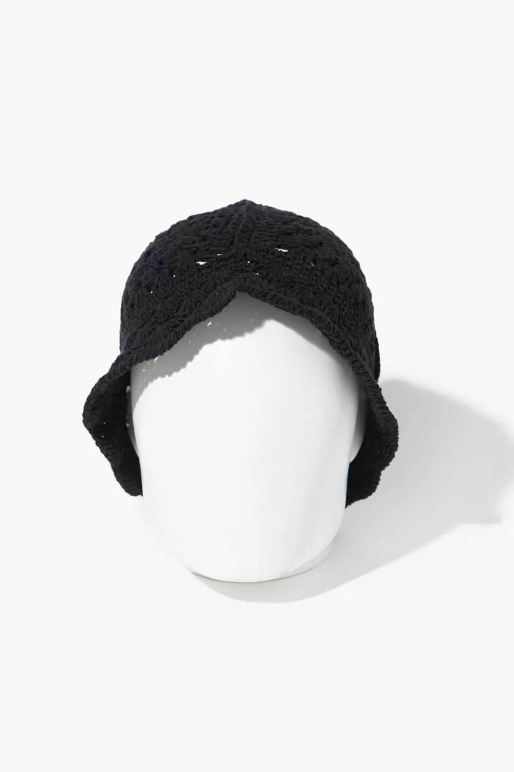 Hats + Beanies>Forever 21 Crochet Scalloped-Trim Bucket Hat Black