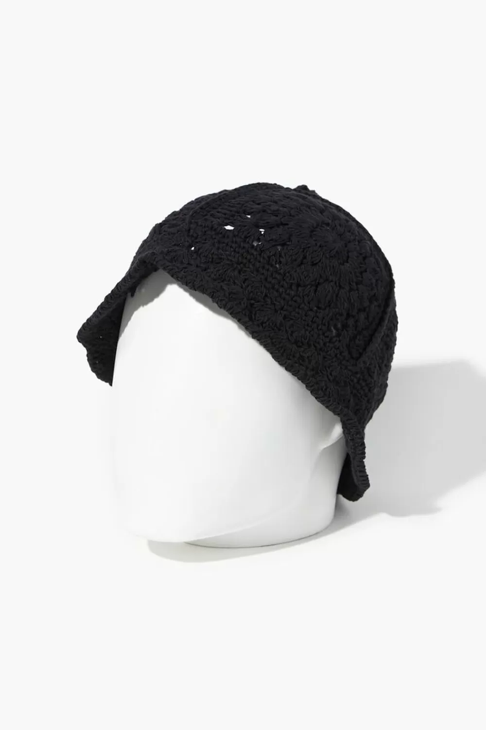 Hats + Beanies>Forever 21 Crochet Scalloped-Trim Bucket Hat Black