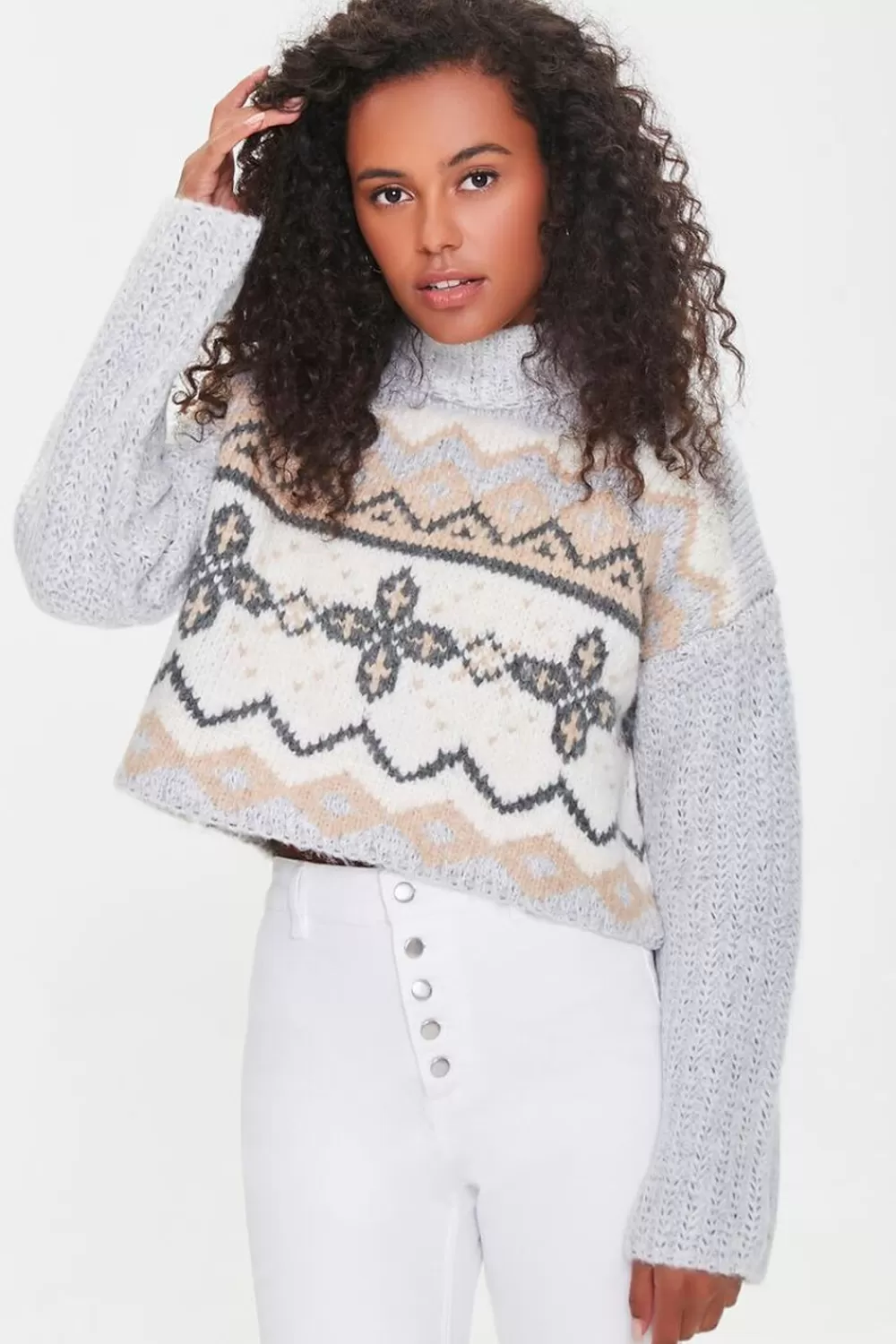 Forever 21 Cropped Geo Print Sweater | Women Tops