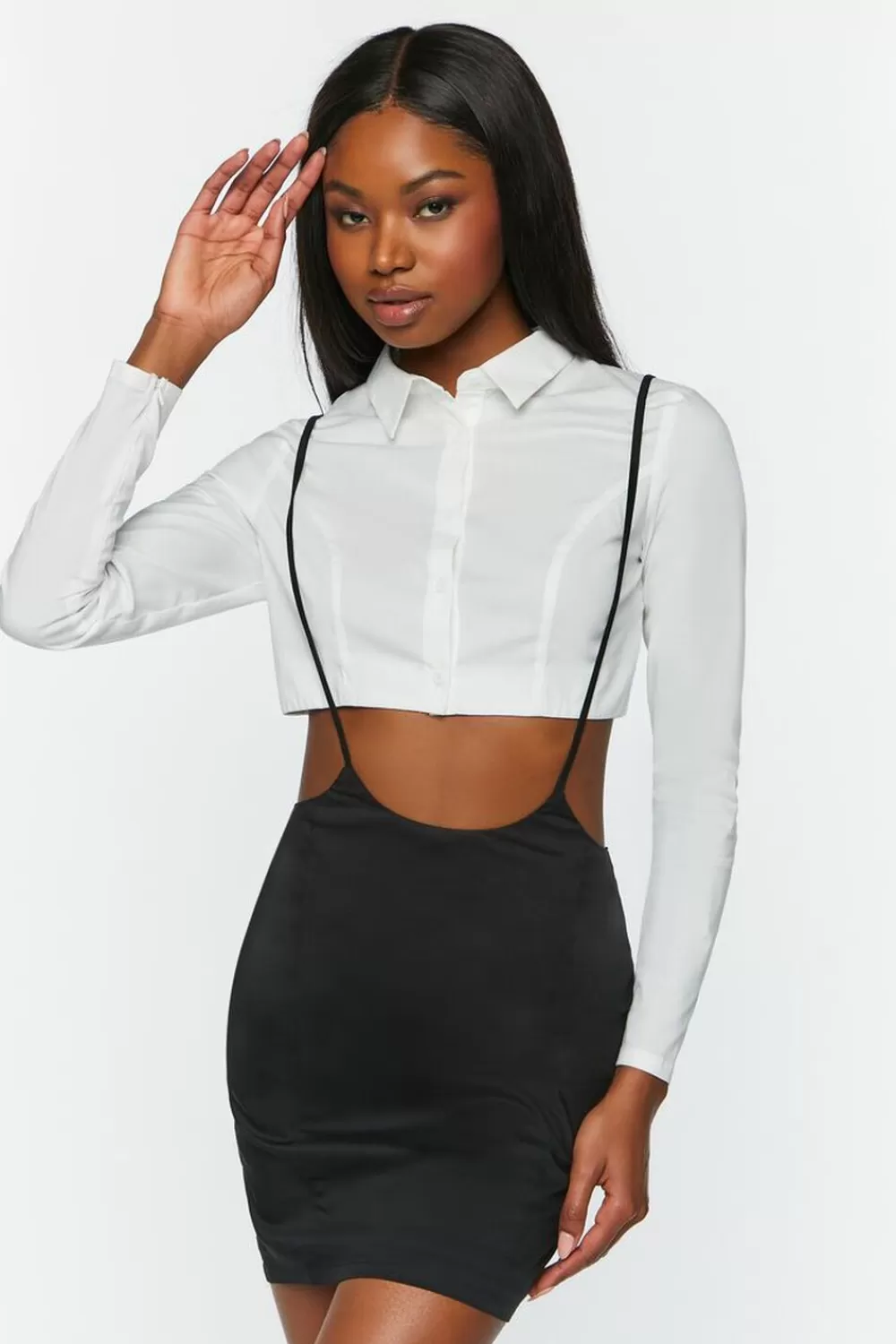 Forever 21 Cropped Shirt & Suspender Combo Dress | Women Dresses