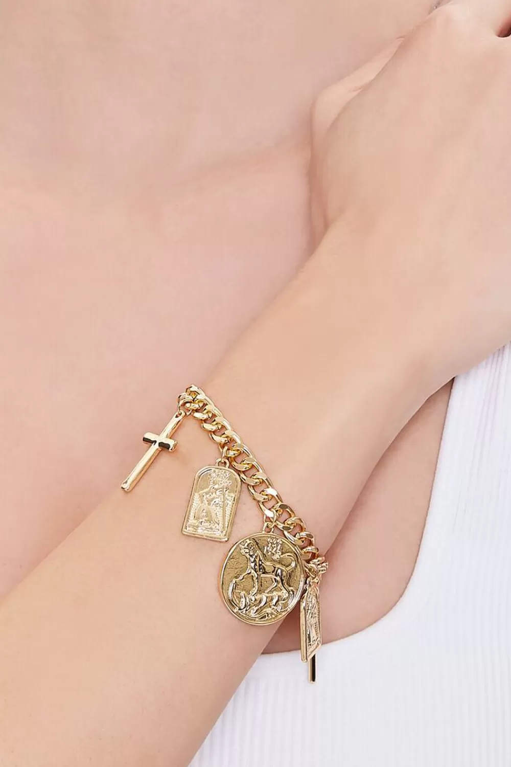 Bracelets>Forever 21 Cross Chain Bracelet Gold
