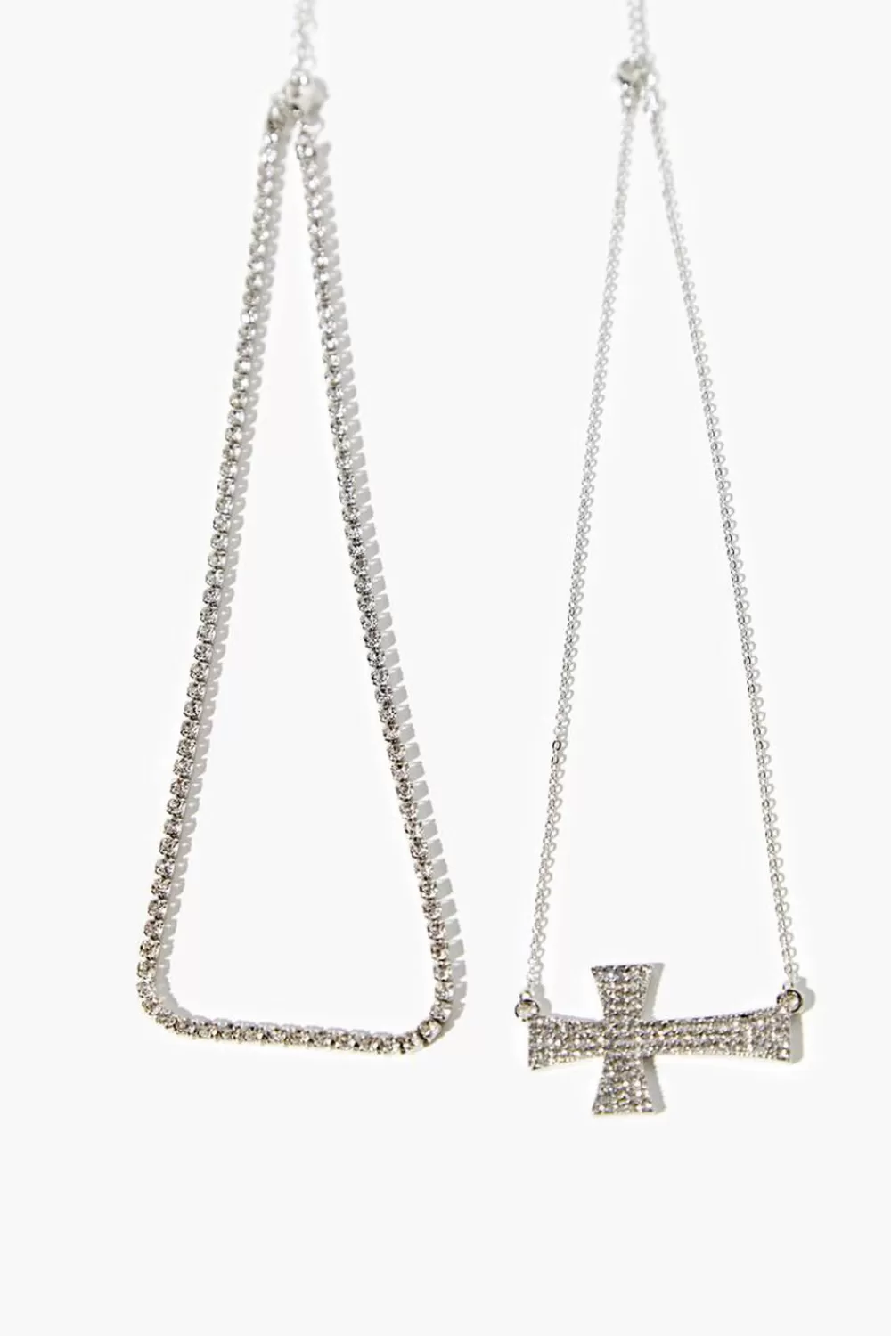 Necklaces>Forever 21 Cross Pendant Necklace Set Silver/Clear
