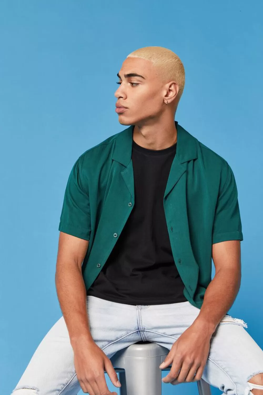 Tops>Forever 21 Cuban Collar Short-Sleeve Shirt Hunter Green
